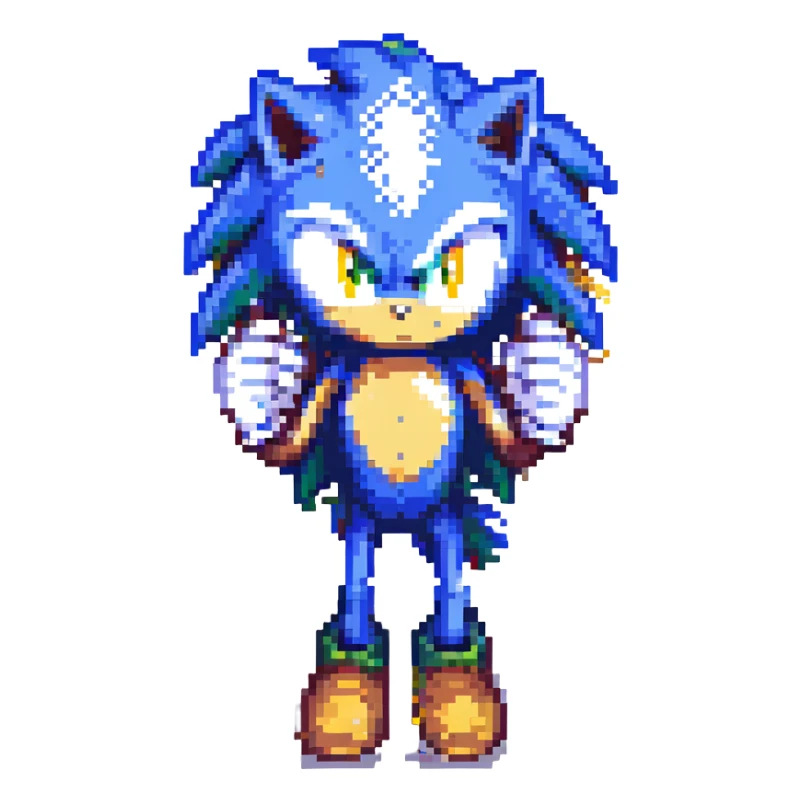Change Sonic's eyes to yellow, keep pixel art style, no background sticker