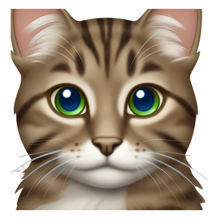 Cheeky fluffy brown tabby cat with white nose and blue green eyes  sticker
