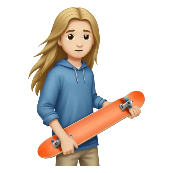 Boy with Long hair Holding a skateboard  sticker