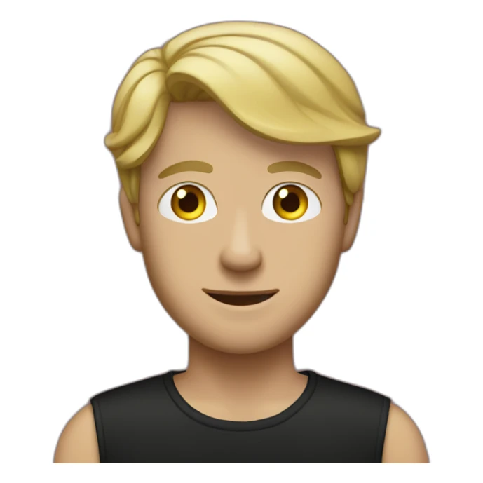 White man in a black T-shirt and a red bandana sticker