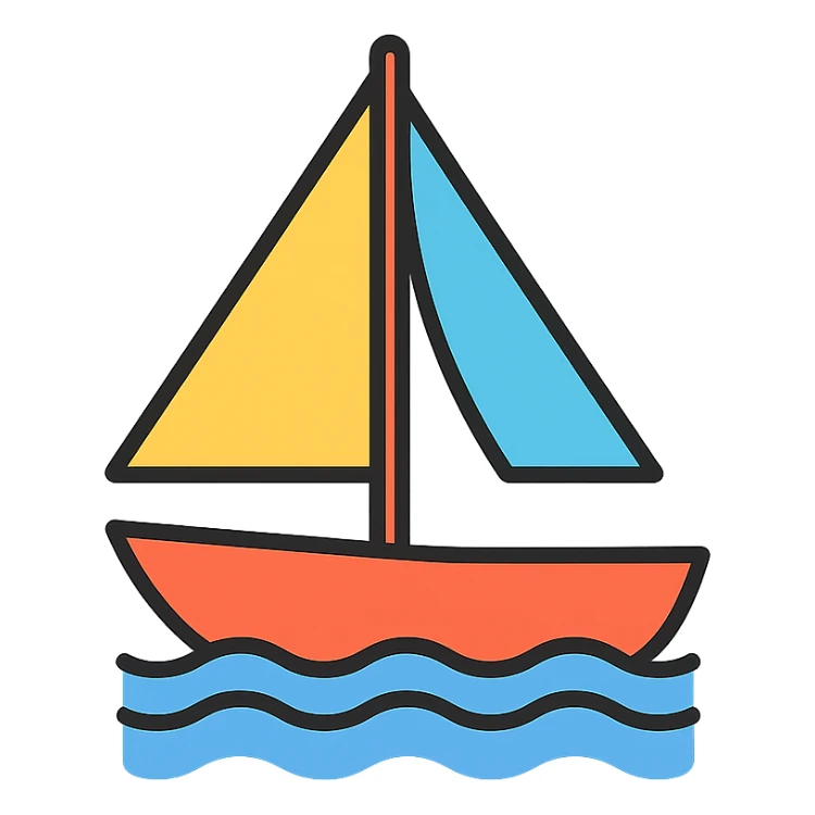 a sailboat in color outline icon style sticker
