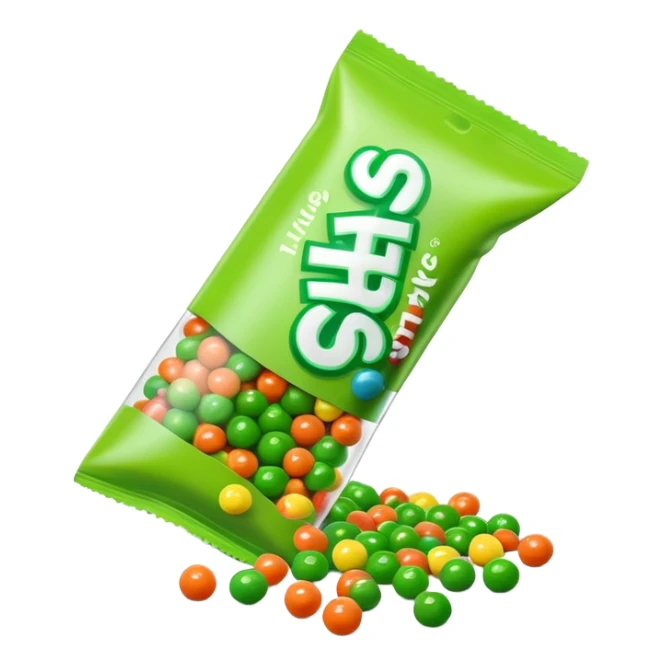 Ultra minimalist Skittles package with all green candy pieces spilling out sticker