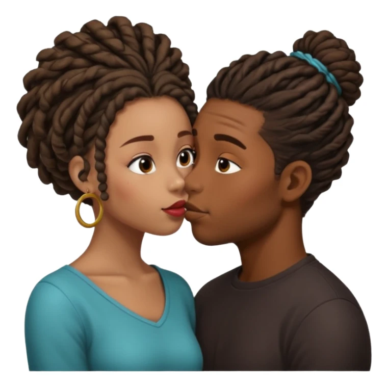 black boy with dreadlock kissing black girl with curly bun sticker