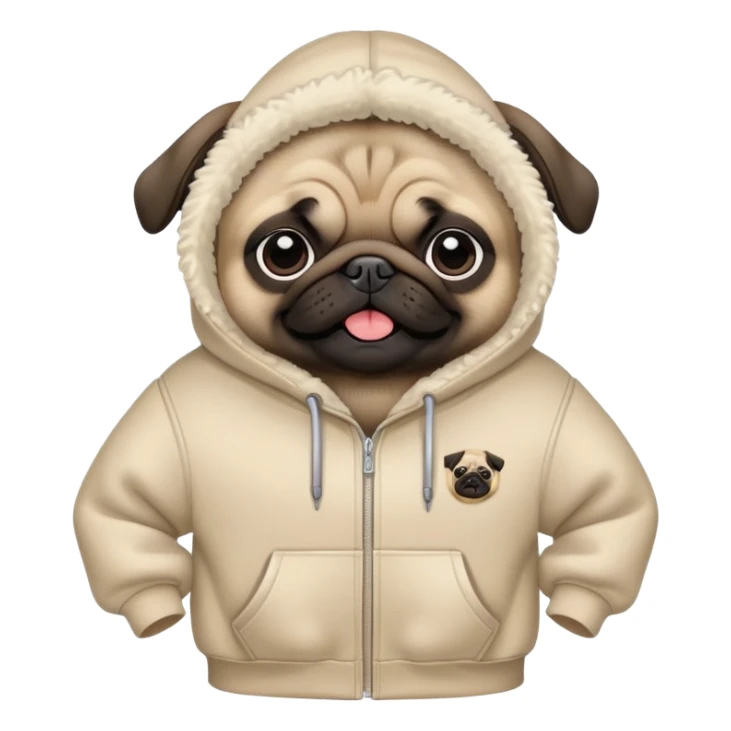 a pug wearing a balenciaga hoodie sticker
