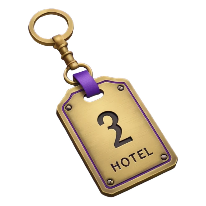 antique brass hotel key with large purple leather room number tag sticker