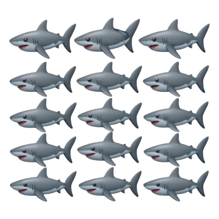 multiple shark emojis in the shape of a heart sticker