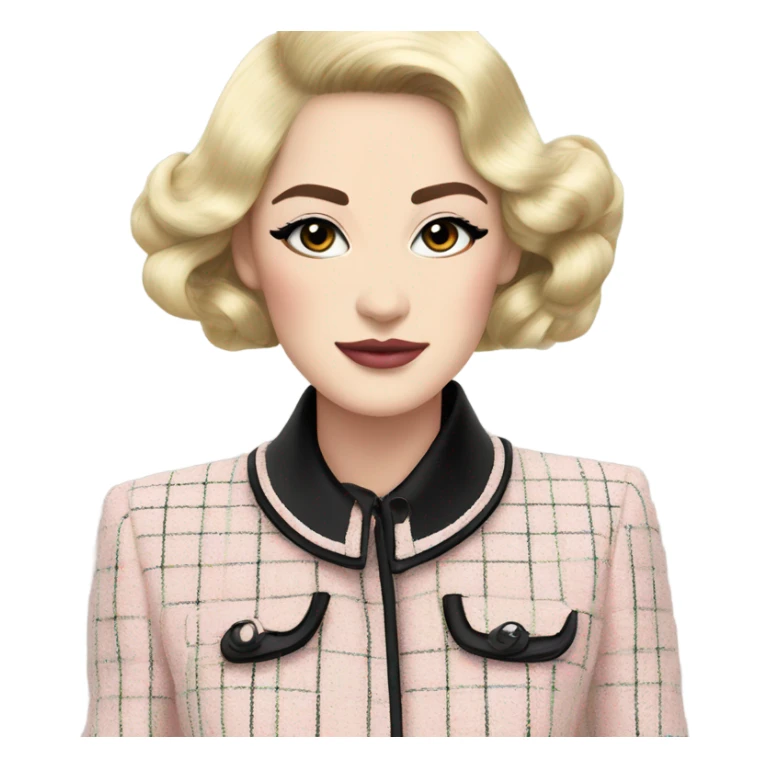 Tweed pastel colored chanel suit with black piping  sticker