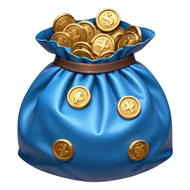 blue coins inside an opened brown money bag  sticker