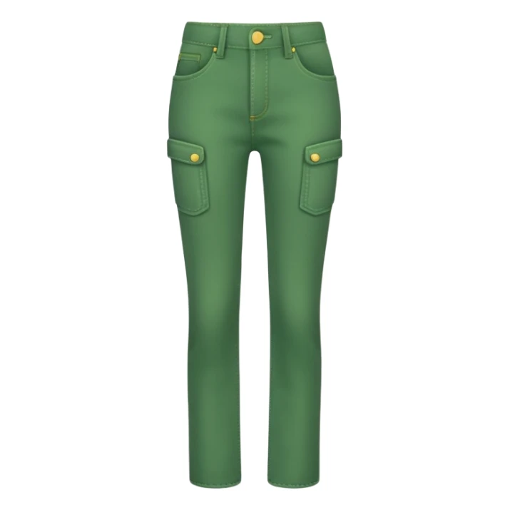 A 3D cartoon green  jeans with pockets and stitching details, casual slim fit, clean isolated background, Memoji-style. sticker