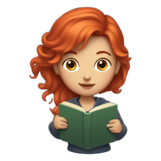 Girl with red hair and a book sticker