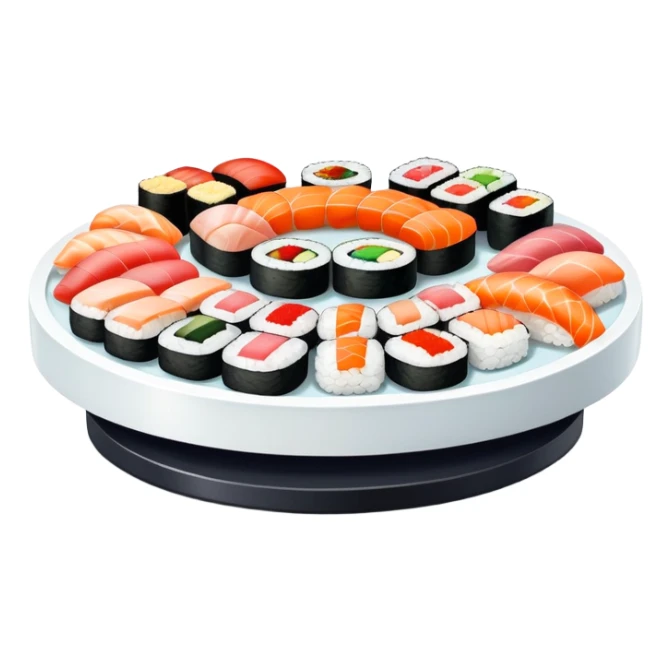 rotating sushi conveyor belt restaurant with colorful sushi plates sticker