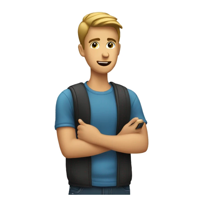 young man speaking on his mobile phone, holding it in his hands sticker