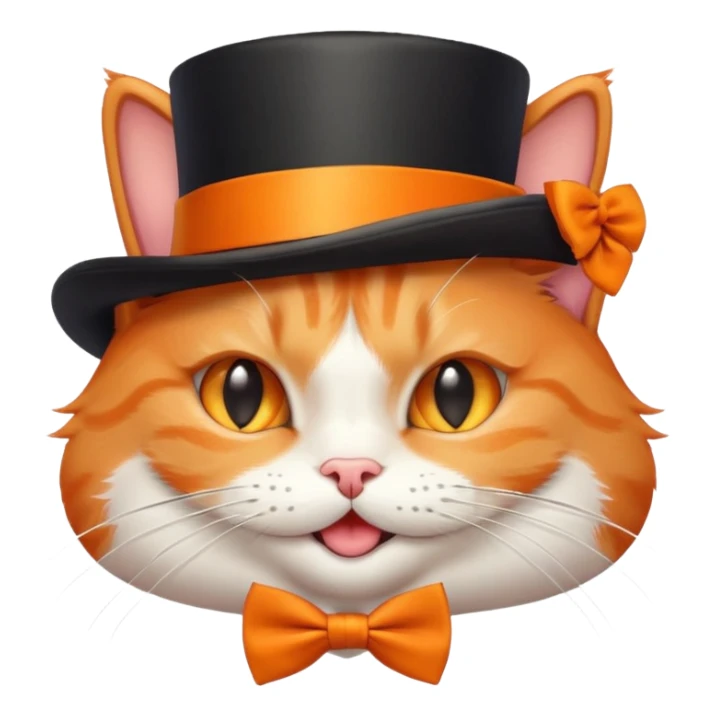 playful orange cat in a top hat and bow tie, winking sticker