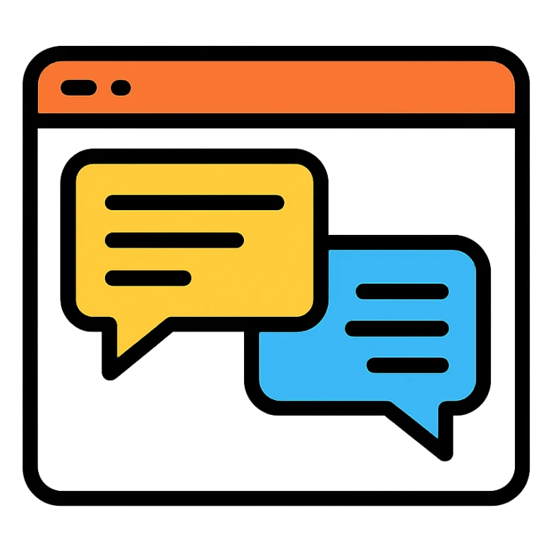 icon of an online forum with colored outlines and chat bubbles sticker