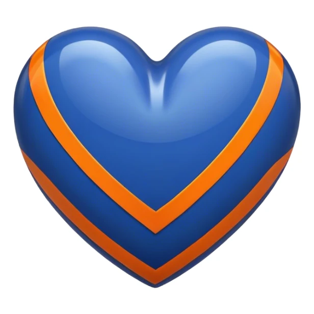 Glossy dark blue heart with straight orange athletic stripes going down the side sticker