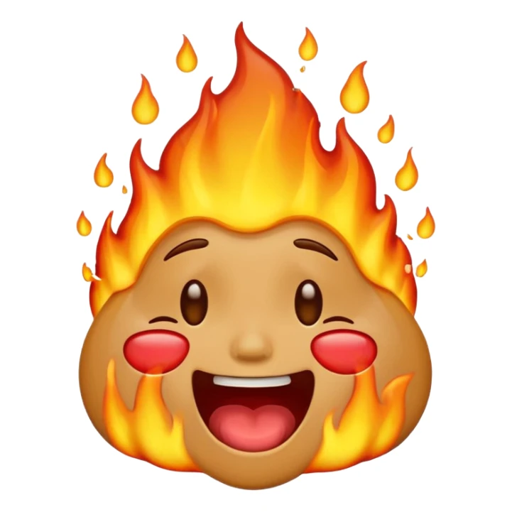 Generate an emoji that is on fire, laughing, crying, and melting at the same time with a sad mouth. Make the emoji sad. sticker