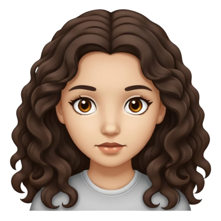 chica de piel clara, ojos café oscuro, cabello ondulado castaño oscuro con dos mechones a cada lado sticker