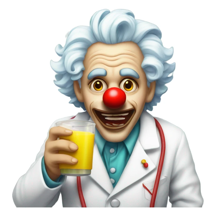 Clown doctor white coat drinking disgusting yellow drink sticker
