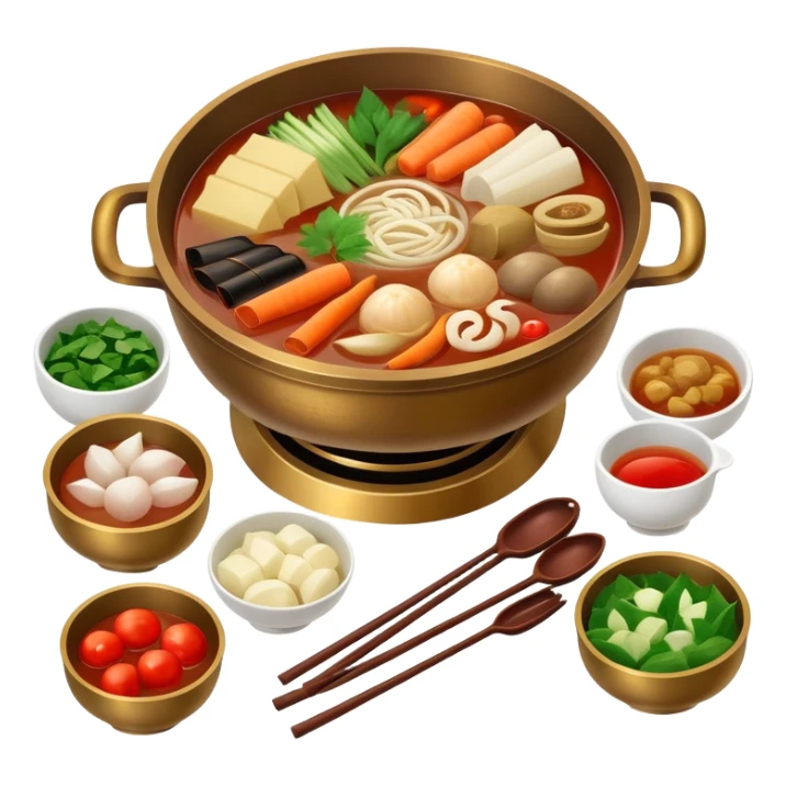 Classic Chinese bronze hotpot with ingredients sticker