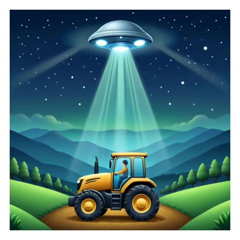 UFO abduction scene with a human being lifted by a tractor beam at night sticker