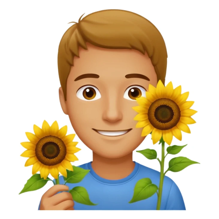 Man smelling sunflower with gentle smile sticker