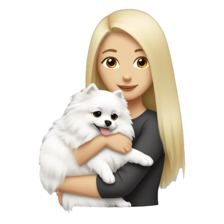 White girl hugging white Pomeranian  sticker