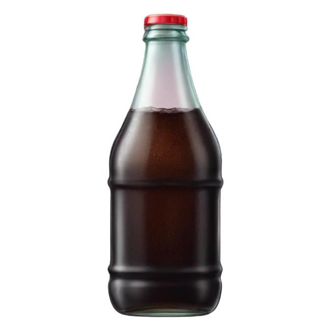 a glass bottle of dark soda with needles sticker