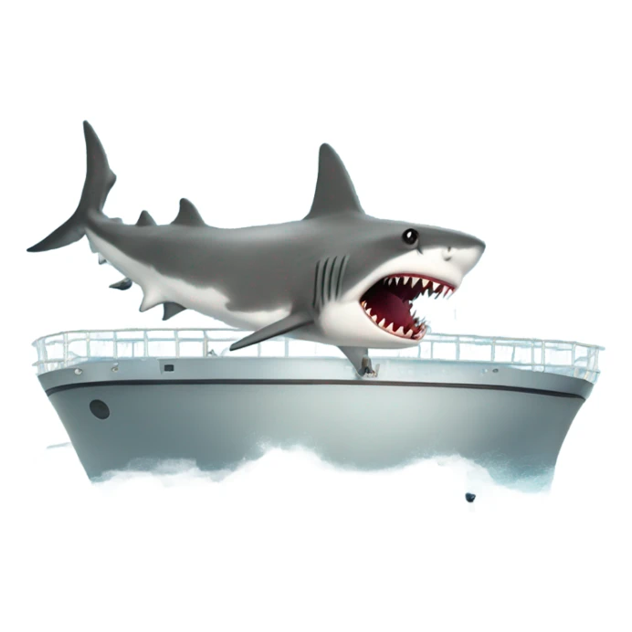 A shark eating sunglasses that is in the ocean standing on a ship ￼ sticker