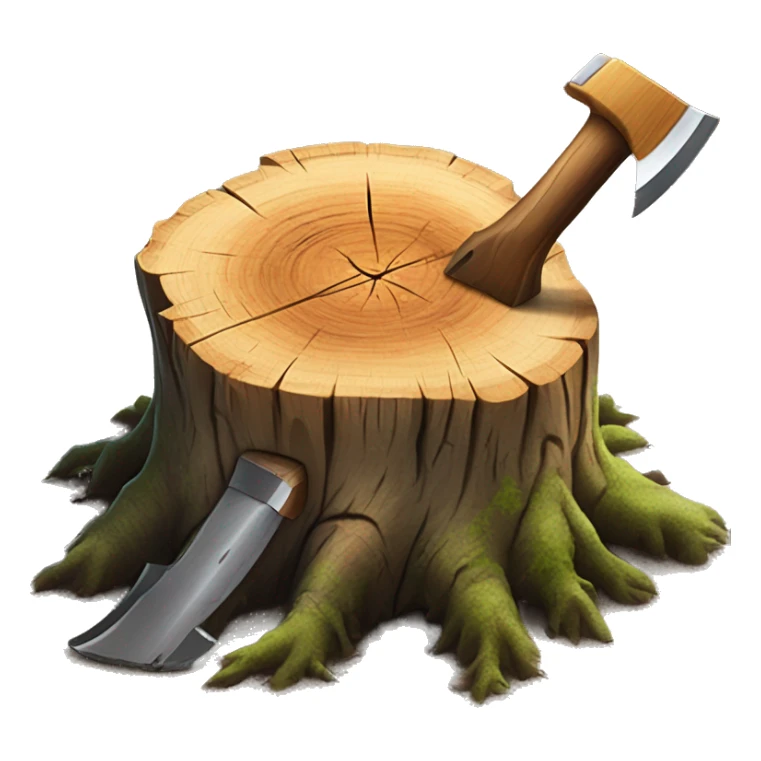 Tree stump with an axe cleaved in the top of the stump  sticker