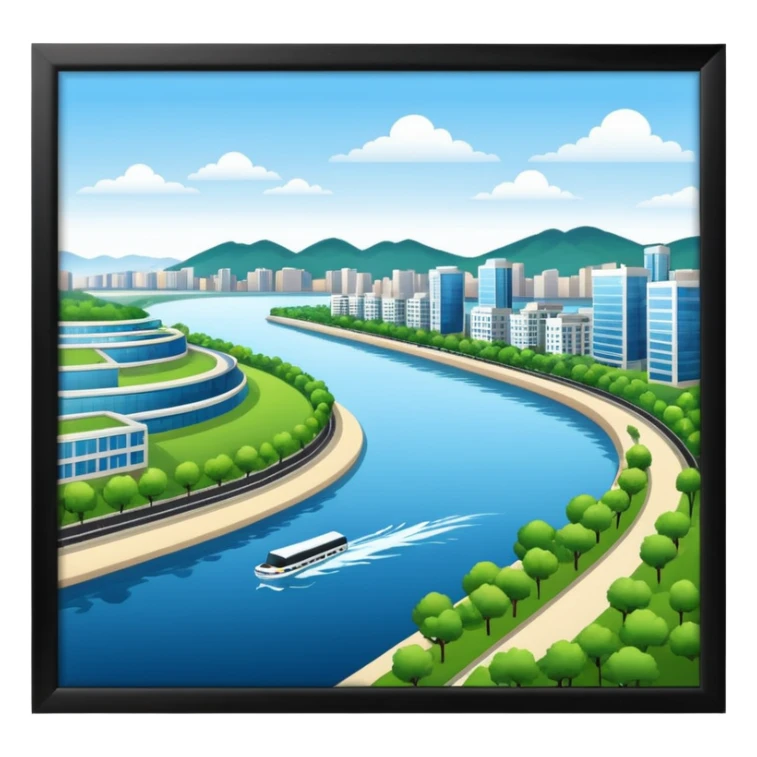 Hangang river with buildings and park sticker