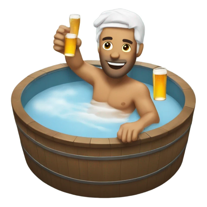 Man in hot tub with beer sticker