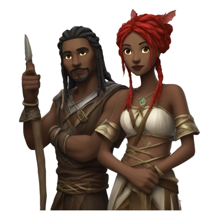 enchanting Fantasy couple druidess and assassin in nature sticker