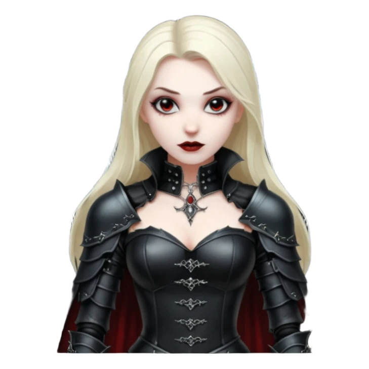 Vampire woman in black leather armor, exposed shoulders, cold desire, gothic castle interior sticker