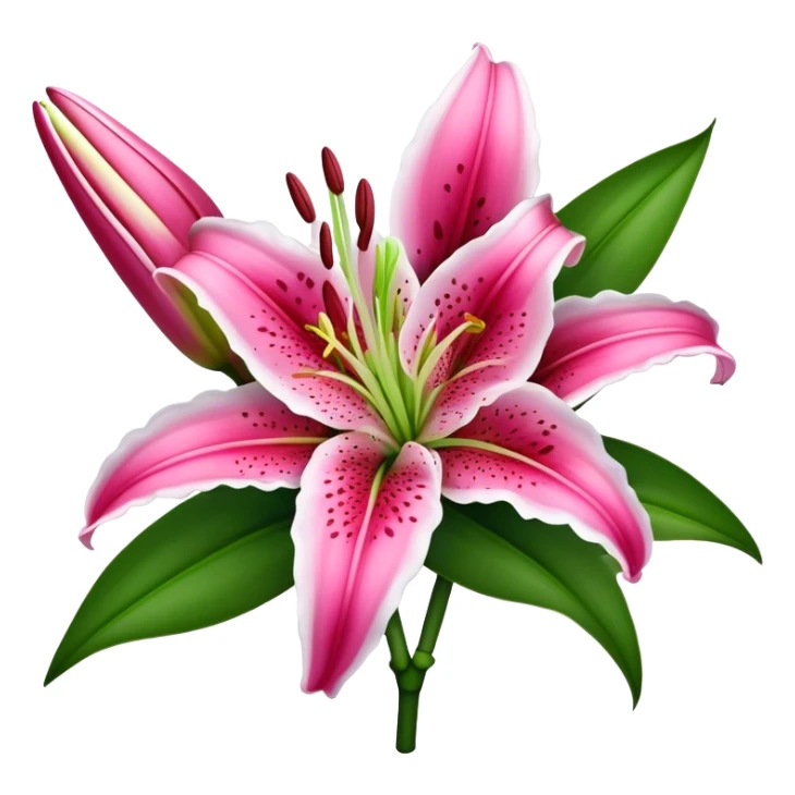 bouquet Deep Pink Oriental Lily with White Edge, luxuriant, leaf, bud sticker
