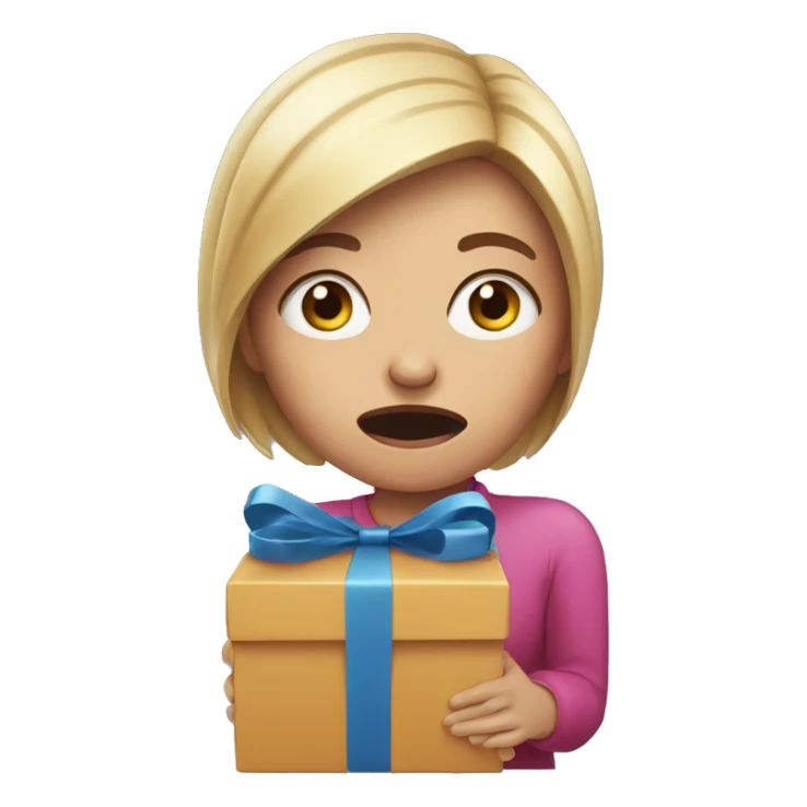 Scared woman holding a present with tears running down her face  sticker