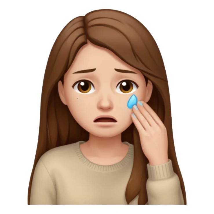Woman with long brown hair crying, light beige sweater sticker