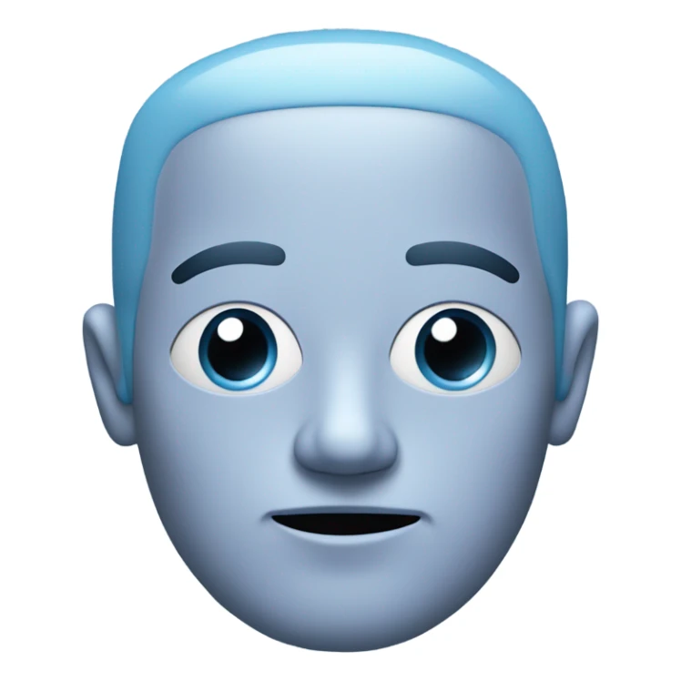Light blue man with rectangular body parts and a cubic head and who also has a small black mouth with a pink tongue  and dot black eyes sticker