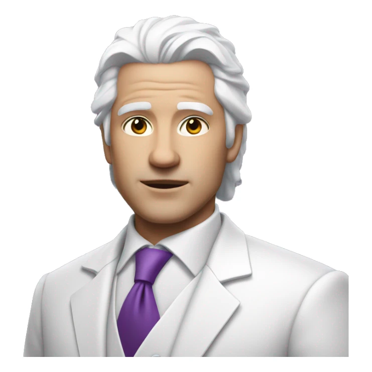 man with white hair and purple eyes, wearing a white suite sticker