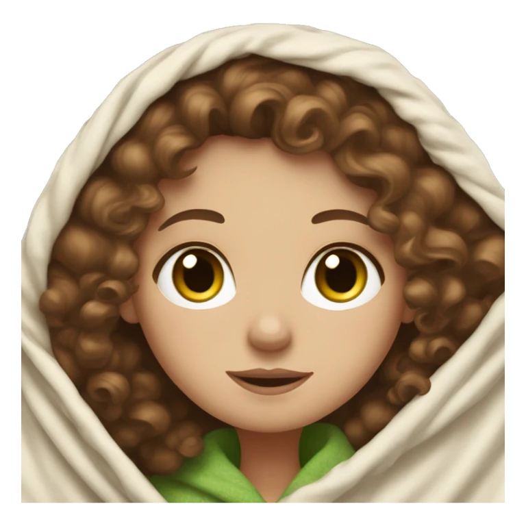 White girl with curly brown hair and green eyes in blanket sticker
