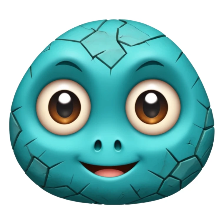 One small turquoise rock creature, rounded but still clearly a rock with cracks and facets, big expressive eyes and a shy smile, sticker