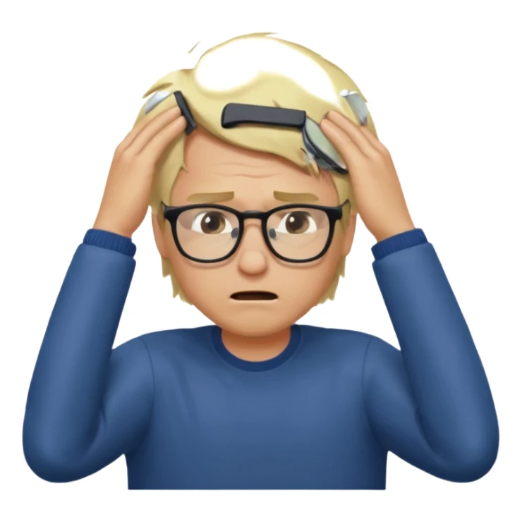 Man pulling hair out with glasses and blonde sticker