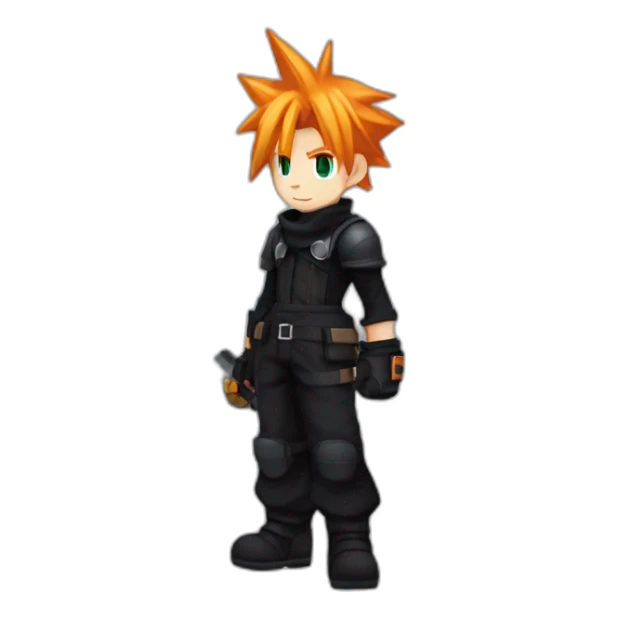 cloud strife with orange hair. Black clothes full body  sticker