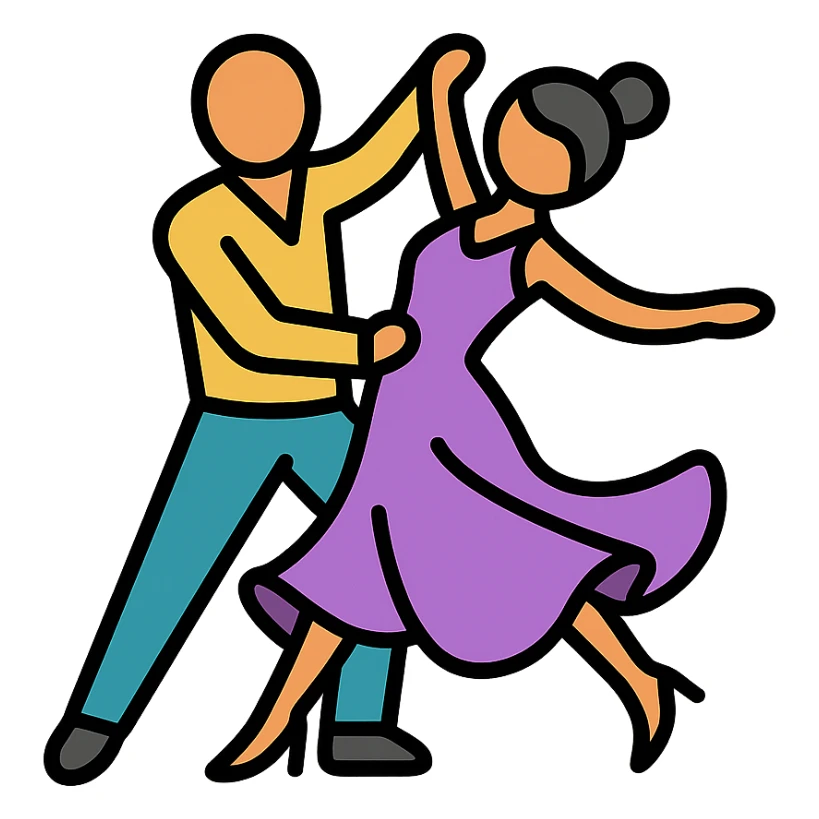 latin ballroom dance stylized dancers flowing dresses energetic movement icon style sticker