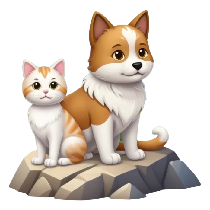 Ein hund auf einem verschneiten berg mit einer baby katze sticker