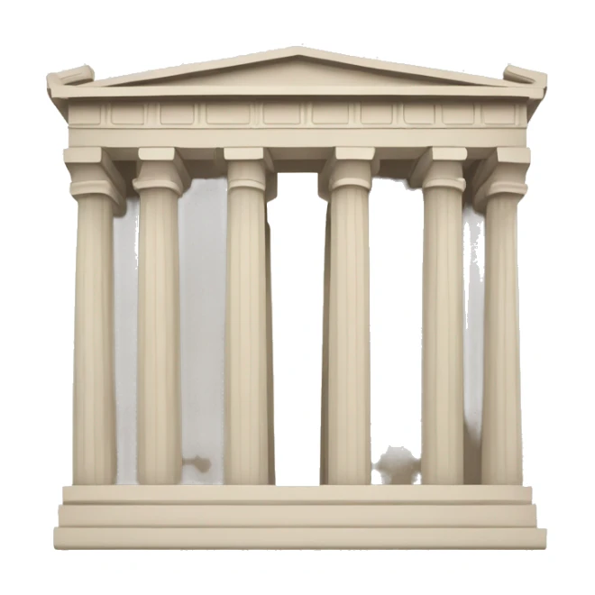 Greek parthenon bank emoji Logo, with exactly two pillars, minimalist sticker