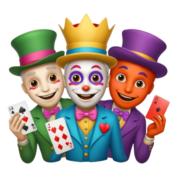 3 poker cards, with crazy colorful human jolly jokers inside, sticker