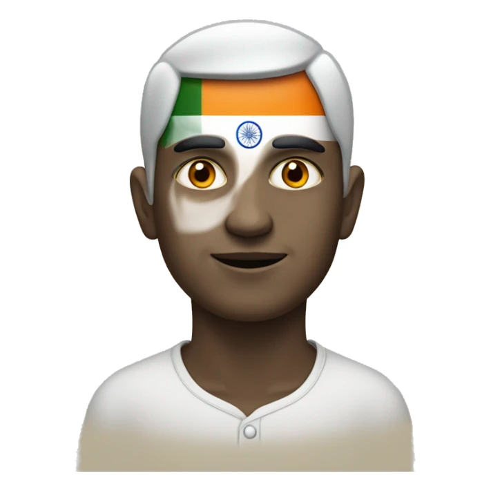 a neutral face with india flag in the background and with his third orange eye sticker