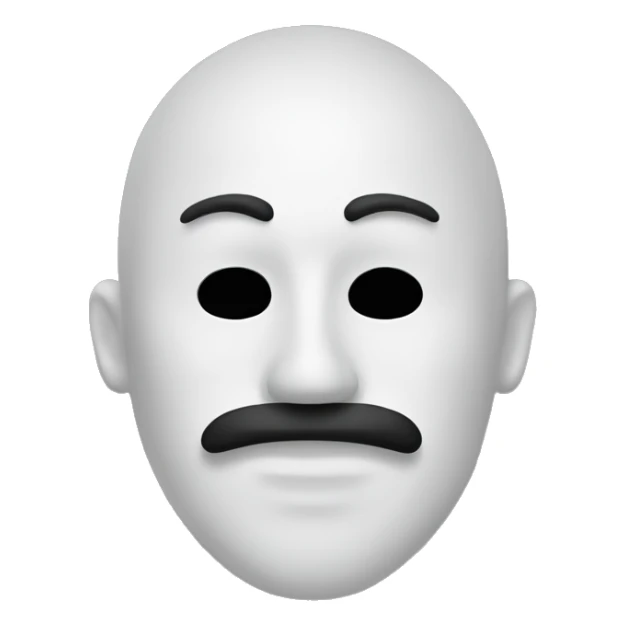 White mask with Black eyes and black nose and long black mouth sticker