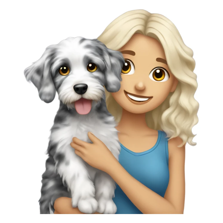 Blonde girl holding blue Merle aussiedoodle  sticker