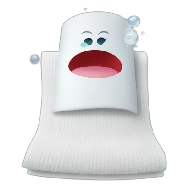 The speaking towel which are standing with water with red eyes sticker